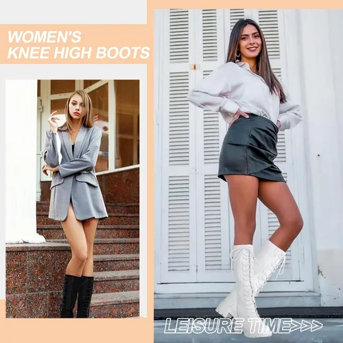 Vista 2 de Jeossy Botas altas hasta la rodilla para mujer 9603 Botas de tacón grueso con plataforma para mujer