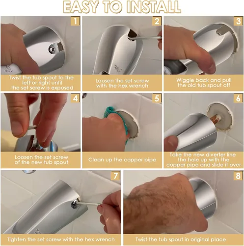 Vista 6 de Enhon Boquilla deslizante para bañera con desviador, compatible con la norma estadounidense 8888026.002, grifo de bañera de baño, se adapta a 1/2