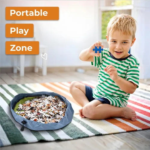 Vista 6 de Bolsa compacta de almacenamiento de juguetes y tapete de juego (9 x 4 x 4 pulgadas), organizador de juguetes para habitación de los niños, soporte