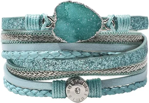 Vista 23 de Artilady Leather Wrap Bracelet for Women, Pearl Beaded Bangle Stack Jewelry Negro