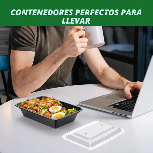 Vista 7 de Paquete de 50 (100 piezas) Recipientes para Preparación de Comidas de 32 oz Reutilizables con Tapas de Apertura Fácil, Resistentes a Prueba de Fugas
