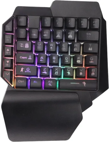 Vista 9 de Combo de teclado RGB para juegos con una sola mano, mouse y convertidor combinado, teclado retroiluminado LED de 39 teclas, juego de mouse