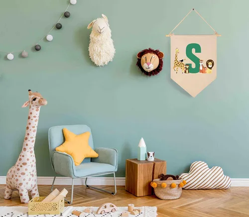 Vista 4 de Bandera personalizada de animales del bosque, regalos para bebé, niño, niña, recién nacido, banderín de safari de selva, letrero de pared, regalos