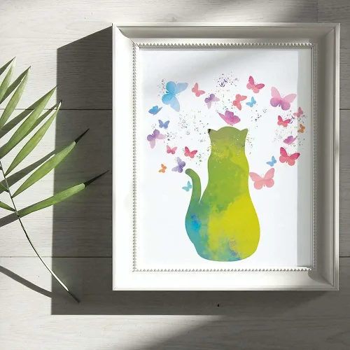 Vista 6 de Póster artístico de pared de acuarela con diseño de mariposas coloridas, regalos para amantes de los gatos, pintura para habitación de niñas, póster