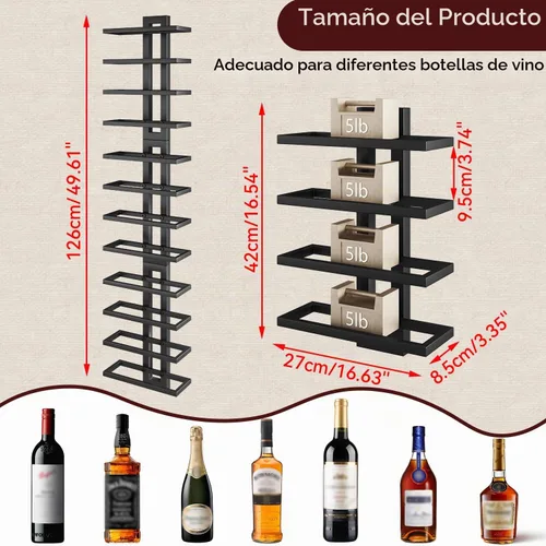 Vista 4 de IBUYKE Estante de vino montado en la pared 12 botellas,Estante de Negro