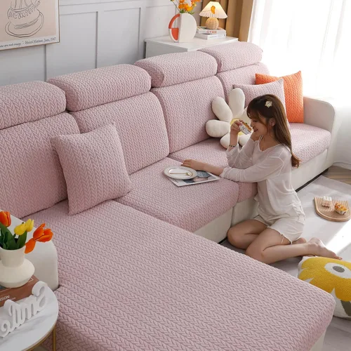 Vista 7 de OKYUK Fundas universales para sofá en forma de L resistentes al desgaste, funda para sofá chaise lounge, protector elástico de muebles Rosa Trigo