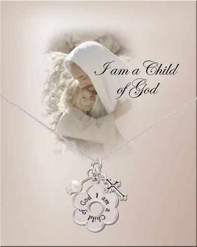 Vista 2 de Collar de plata de ley con diseño de margaritas "Soy un hijo de Dios" para niñas