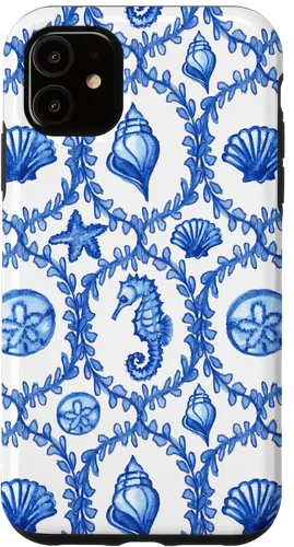 Vista 8 de iPhone 16 Coastal Granddaughter Blue Shells Starfish Seahorse Preppy Case
