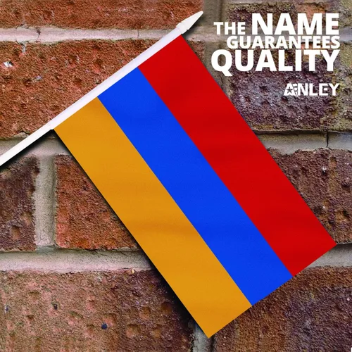 Vista 2 de Anley Mini bandera de Armenia - Paquete de 12 banderas armenias pequeñas en miniatura de mano en barra, resistentes a la decoloración