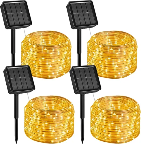Vista 8 de Brightown Guirnalda de luces solares, 1 paquete de 100 luces LED de color blanco cálido de 39 pies para exteriores, IP65, impermeable, funciona