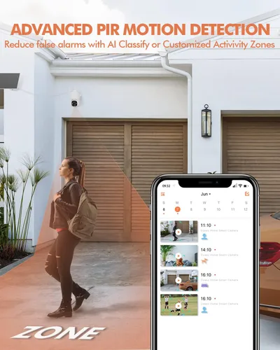 Vista 3 de Dzees Cámaras de seguridad inalámbricas para exteriores, 2K Pan/Tilt 360° View Solar/Baterías WiFi alimentadas por baterías para seguridad del hogar