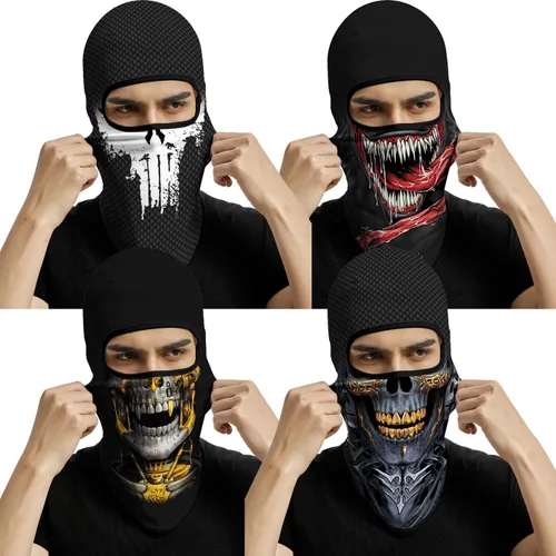 Vista 24 de Pasamontañas 3D, máscara de cara completa, resistente al viento, máscara de esquí con calavera táctica para motocicleta, ciclismo, Halloween