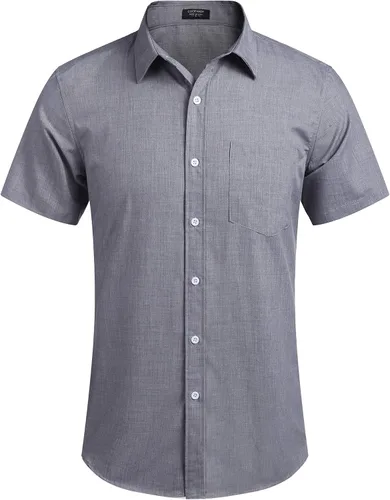 Vista 2 de COOFANDY - Camisa de lino de manga corta con botones estilo informal para hombre, para la playa