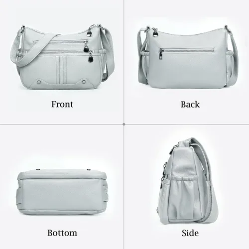 Vista 4 de Bolso de hombro de piel sintética suave para mujer, bolso cruzado con múltiples bolsillos, bolso mediano y espacioso, bolso de moda con asa superior