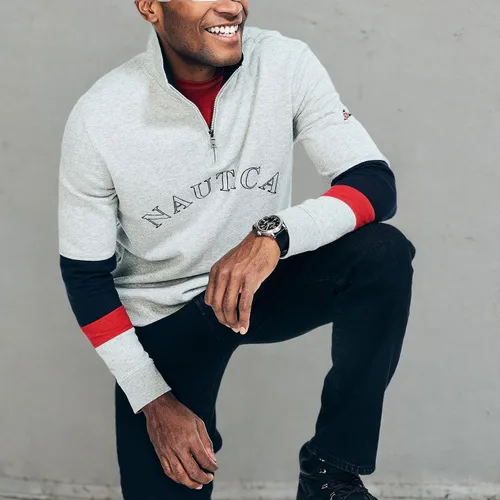 Vista 5 de Nautica Sudadera de bloque de color con cremallera de un cuarto de cremallera para hombre