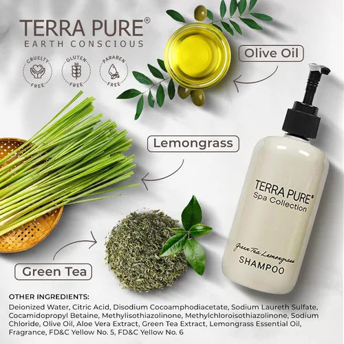 Vista 4 de Terra Pure Champú Colección Spa Servicios del hotel en botella con bomba 10.14 oz / 10.1 fl oz (caja de 12)