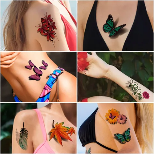 Vista 6 de Cerlaza 78 estilos de tatuajes temporales para mujeres adultas, calcomanías de tatuaje de mariposa realistas, tatuajes temporales para mujer
