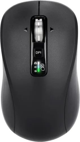 Vista 8 de Ratón Bluetooth inalámbrico, multimodo de 3 dispositivos (USB + 2 Bluetooth), rueda de desplazamiento de metal de 4 vías, DPI ajustable, clic Negro