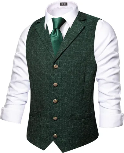 Vista 19 de Hi-Tie Chaleco de lana con solapa de muesca para hombre, chaleco individual marrón (C Brown)