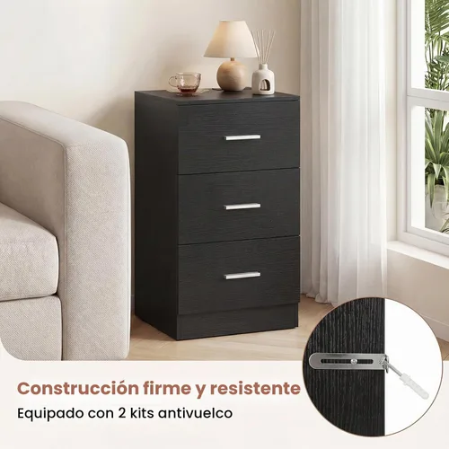 Vista 7 de KOMFOTT Mesita de noche con estación de carga, mesita de noche de madera Negro