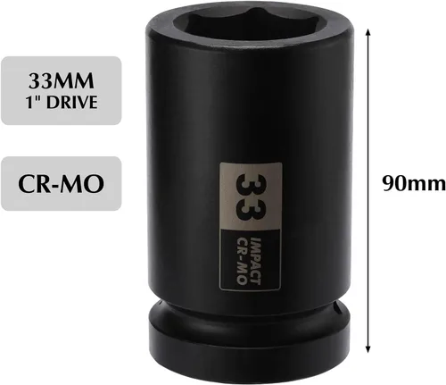 Vista 2 de EMENTOL Zócalo de impacto de tuerca de eje de husillo profundo de 1 pulgada, CR-MO, 6 puntos, métrico, profundo 6PT Socket de impacto - 1.299 in