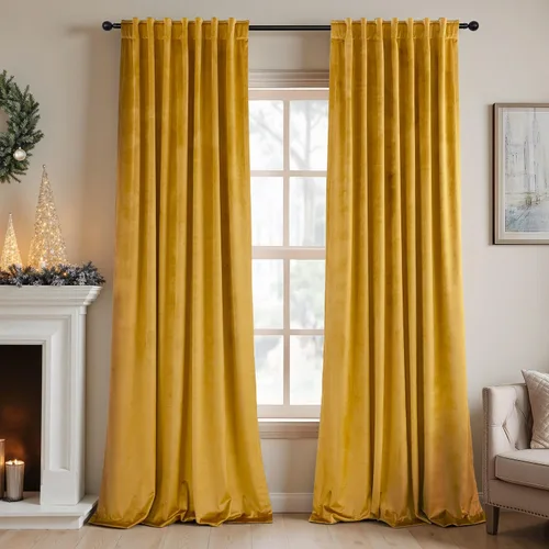 Vista 12 de Cortinas de terciopelo opacas para oscurecer la habitación de 63 pulgadas de largo para sala de estar, comedor, 2 paneles, privacidad pesada