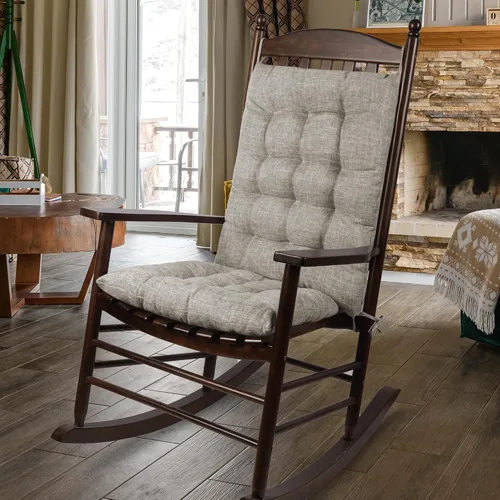 Vista 9 de ELFJOY Cojín extragrande para silla mecedora, de lino grueso, para respaldo y asiento, juego de 2 piezas con lazos