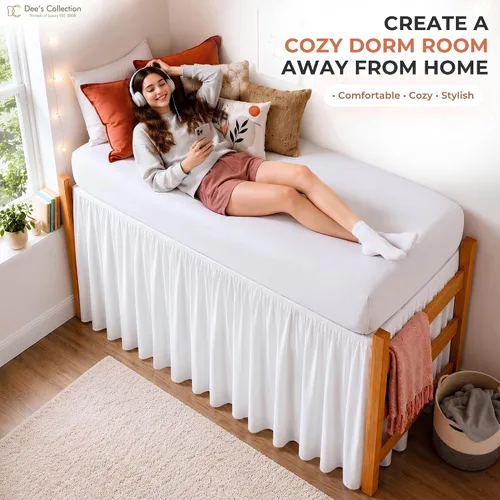 Vista 4 de Dorm Ruffle Twin XL 28" Drop Extra Long BedSkirt, Premium Brushed Microfiber Tailored Drop, Put On Elastic Long Dust Ruffle, Split Corner, Bedroom
