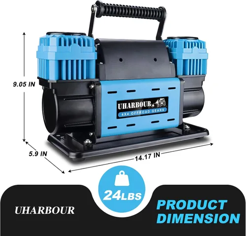 Vista 7 de Uharbour Compresor de aire todoterreno de 12V de doble compresor con manómetro digital de presión, compresor de aire todoterreno de 12 voltios