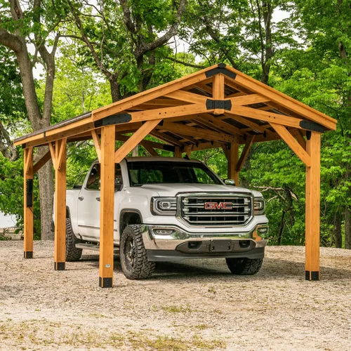 Vista 2 de Backyard Discovery Norwood - Cenador de madera de cedro de 20 x 12 pies con techo de acero duro