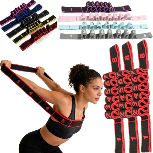 Vista 8 de Banda de resistencia de fitness para estiramiento y yoga, banda de resistencia de yoga ajustable de 8 segmentos con asas para brazos, ejercicio