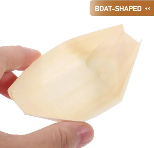 Vista 3 de Hemoton Platos de madera desechables de bambú para barcos de madera, mini sushi, bandeja para servir sushi, bandeja para servir sushi con hojas