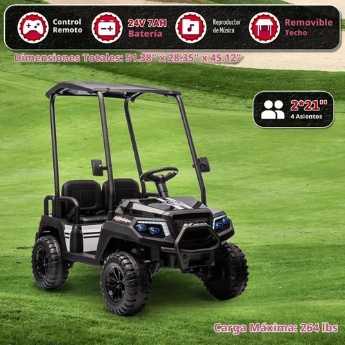 Vista 2 de Juguetes de paseo de 24 V para niños grandes, carrito de golf de 4 Negro