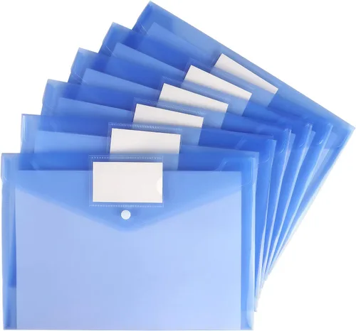 Vista 10 de Paquete de 6 carpetas transparentes para documentos, sobres de plástico, sobres de polietileno, sobres para archivos con bolsillo para etiquetas y 6