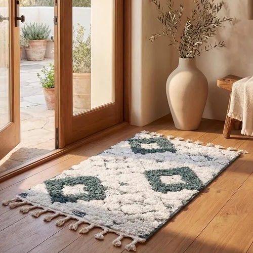 Vista 62 de SAFAVIEH Alfombra marroquí con borlas, 2 x 3 pies, marfil y marrón, no desprende pelusa y fácil de limpiar, textura alta y baja, ideal