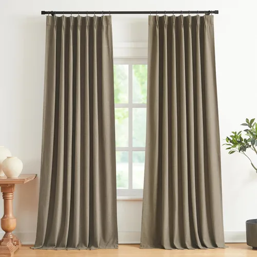 Vista 25 de Vision Home Cortinas marrones con pliegues pinzados, opacas completas, cortinas de ventana de lino mezclado para oscurecer la habitación, cortinas