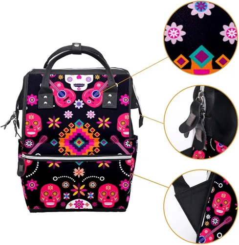 Vista 3 de Sugar Skulls with Flowers Guitar Diaper Bag Backpack Baby Nappy Changing Bags Multi Function Large Capacity Travel Bag