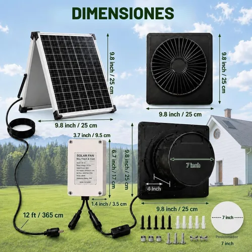 Vista 11 de Solar Exhaust Fan,Solar Power Fan with Battery for Chicken Coop/Shed