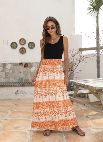Vista 5 de BLUETIME - Vestido largo de verano, sin mangas, con estampado floral, estilo bohemio, para mujer (S-3XL)