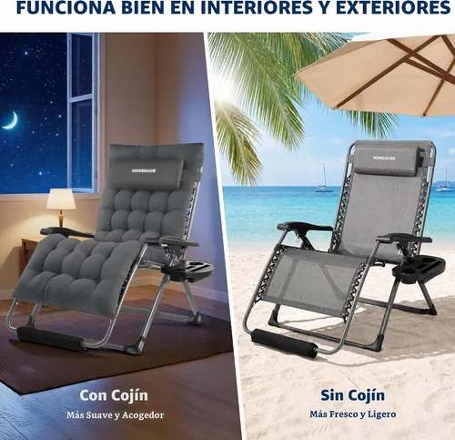 Vista 6 de HOMSHADE Silla de gravedad cero de gran tamaño XXL de 33 pulgadas, soporta Gris