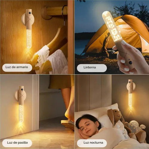 Vista 6 de Juego de dos apliques de pared que funcionan con pilas, luz nocturna con sensor de movimiento, aplique de pared recargable, luces de despegar