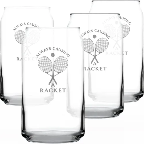 Vista 5 de Custom Causing A Racket – Vaso de cerveza personalizado – Decoración divertida temática de tenis y regalos – Vasos de 16 onzas