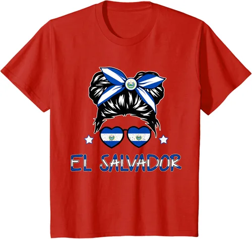 Vista 3 de Camiseta de El Salvador para Niñas Bandera Patrimonio Hispano Salvadoreño