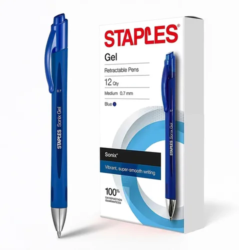 Vista 10 de STAPLES Bolígrafos de gel retráctiles, punta media de 0.028 in, tinta negra, paquete de 12 bolígrafos de gel Sonix con clip de bolsillo