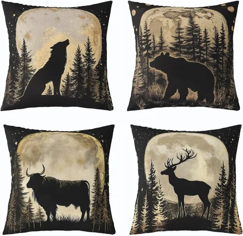 Vista 7 de Feelyou Fundas de Almohada Decorativas de León 16"x16" Juego de 4 Funda de Cojín Suave de Tigre Decoración de Lobo Funda de Almohada de Leopardo