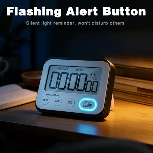 Vista 6 de Temporizador de cocina digital magnético con alarma potente, pantalla LCD grande silenciosa/con pitido, multifunción para maestros, aula, niños
