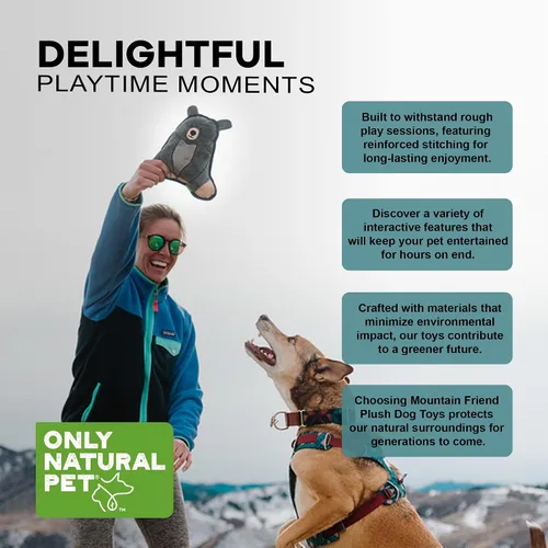 Vista 4 de Only Natural Pet Mountain Friends - Juguetes de peluche reciclados para perros, diseño duradero de doble costura con chirriante interno y orejas