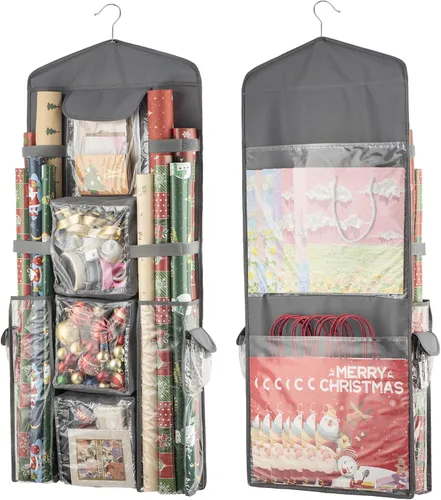Vista 8 de EXLIFBAG Organizador de almacenamiento de papel de regalo, organizador de envoltorios de regalo con soporte de doble cara para colgar