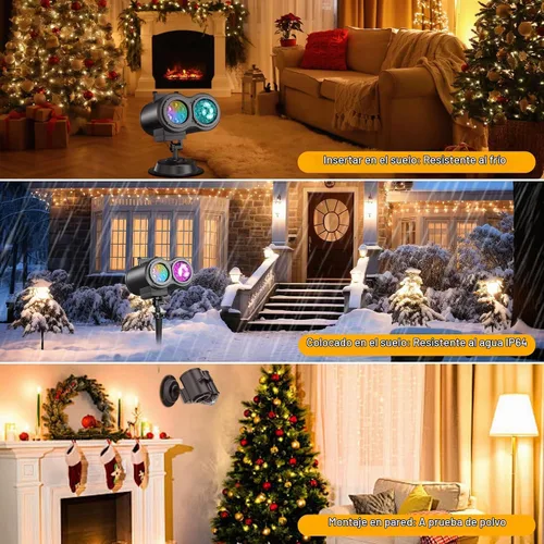 Vista 7 de Proyector de luces de Navidad de Halloween con 4 grandes patrones, para exteriores, 29 efectos, luz de proyector de vacaciones al aire libre 2 en 1