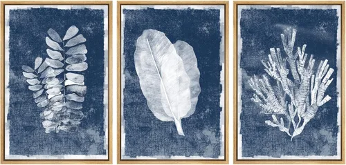 Vista 103 de SIGNWIN Lienzo enmarcado para pared, juego de arte de collage de hojas transparentes en blanco y negro, ilustraciones de naturaleza silvestre, arte